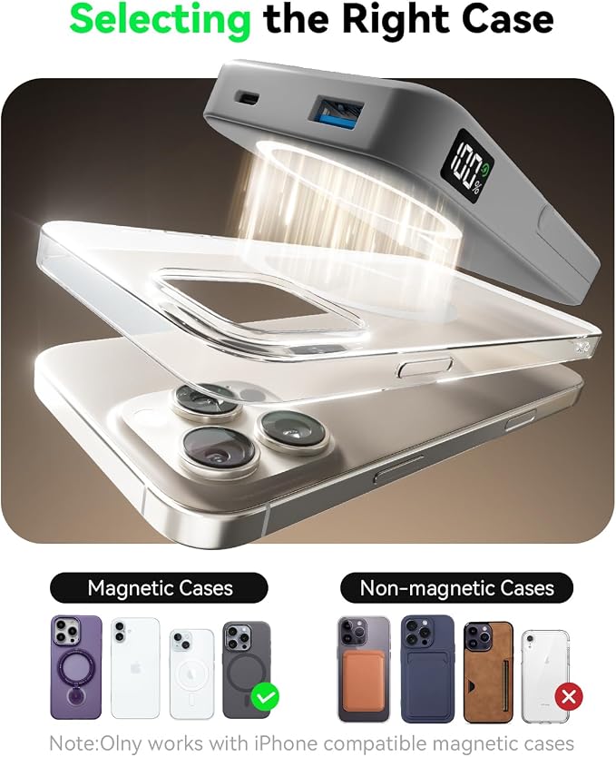 Magnetic Power Bank 10000mAh with for MagSafe Charging,PD 22.5W Fast Charge,Foldable Stand,Dual USB Output,LED Display (Space Gray) - Image 7