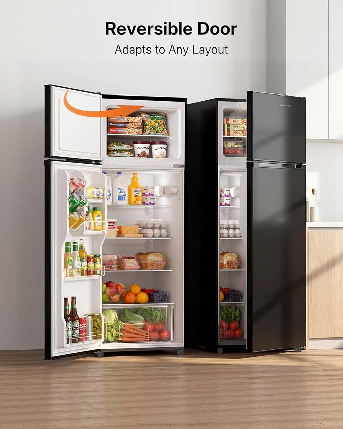 Upstreman 7.7 Cu.Ft. Refrigerator with Freezer Double Door Fridge | 7 Adjustable Thermostat, Large Capacity, Reversible Door Swing, Refrigerator for Apartment, Office, Dorm, Black（BD75 - Image 8
