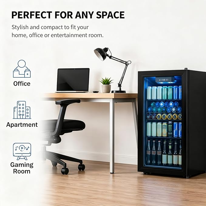 Dawmilon 3.2 Cu.Ft Beverage Refrigerator, 126 Can Beverage Cooler, Glass Door Drink Fridge, Mini Fridge with Digital Temperature Control and Air Cooling System for Beer Soda Wine Home Office Bar - Image 5