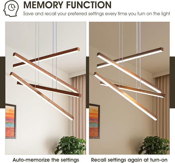 LED Linear Pendant Light for Dining Room Wood Grain Finish 4 Light LED - Image 8