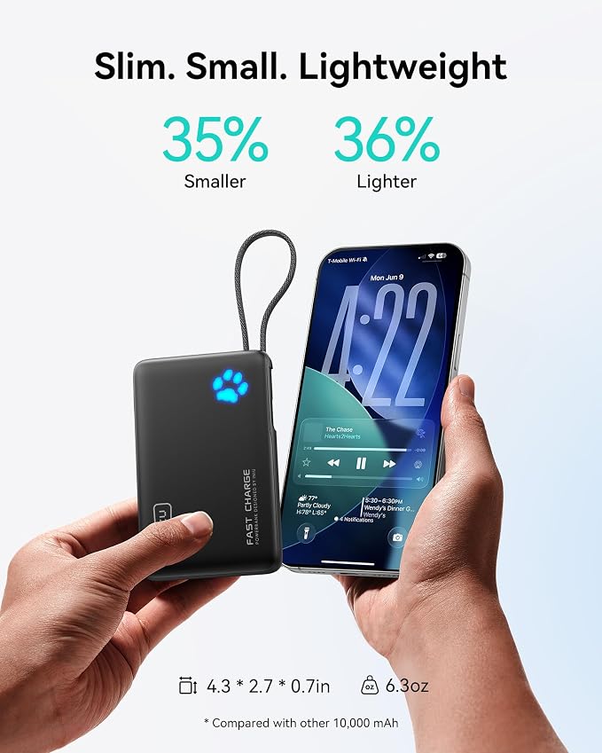 INIU Portable Charger with Flashlight, 45W Fast Charging Tablet Power Bank with USB C Cable, 10000mAh Powerbank, Battery Pack for iPhone 17 16, iPad, Samsung S25 etc Travel Essential, Emergency Light - Image 4