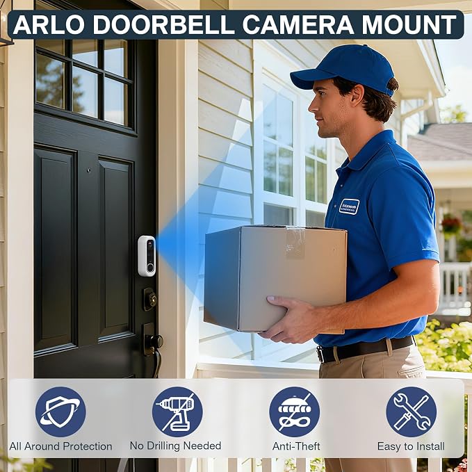 Adhesive Doorbell Camera Mount for Arlo Video Doorbell 2K, No-Drill Mounting - Image 5