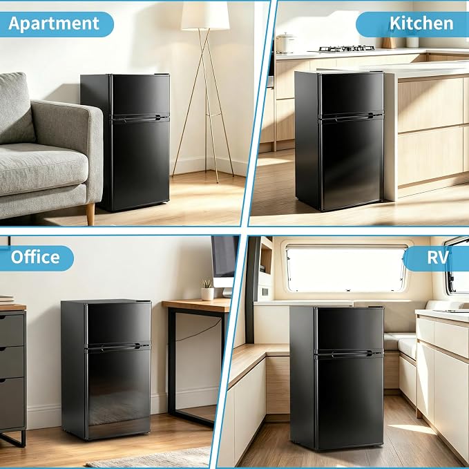 DOGHLY 2.6 Cu.Ft Mini Fridge with Freezer, Double Door Small Refrigerator | Compact Refrigerator with 3 Adjustable Thermostat, Removable Shelf, Low Noise, Small Fridge for Bedroom, Office, Dorm, Black - Image 8