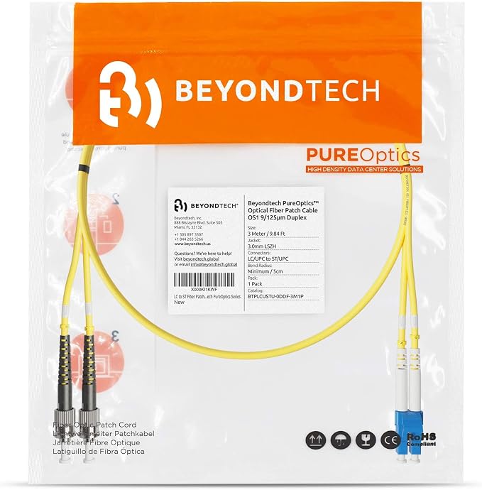 BEYONDTECH 3m LC to ST Fiber Patch Cable – UPC Single-Mode Duplex Fiber Optic - Image 7