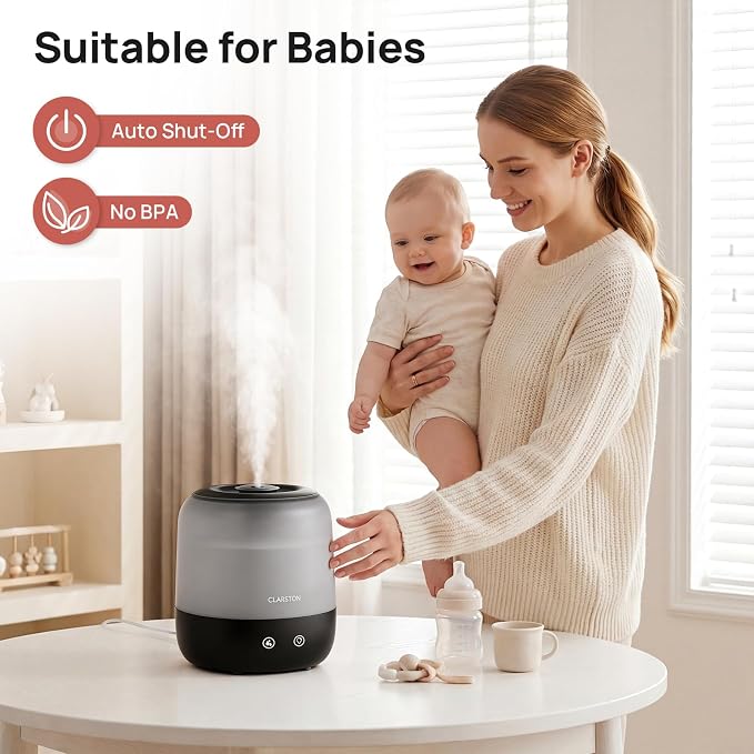 Clarston Humidifiers for Bedroom, 2L Top Fill with 360° Nozzle for Large Room, 7-Color Night Light, 24dB Quiet Cool Mist Air Humidifier for Baby Nursery & Plants, No BPA, Auto Shut Off, Easy to Clean - Image 3