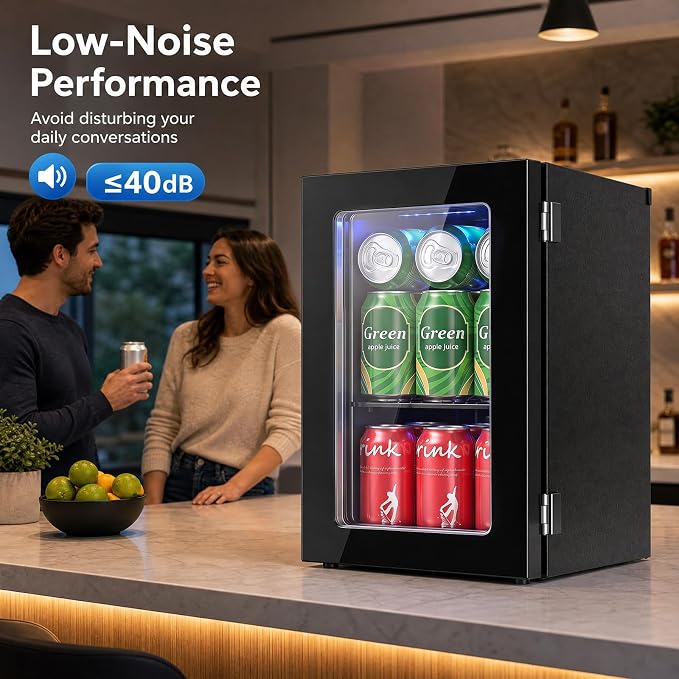 COSTWAY 24 Cans Beverage Refrigerator, 18L/0.6 Cu.Ft Countertop Mini Fridge | Quiet Drink Cooler with Touch Panel, 40-61℉ Thermostat, Tri-Layer Insulated Door and Blue LED Lights for Home Office & Bar - Image 8