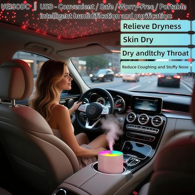 UEISODC Bedroom Humidifier, USB Mini Portable Humidifier with Ultrasonic Nano-Fine Mist, Auto Shut-Off, Rotatable Design, Quiet Operation, and Easy Refilling & Cleaning - Image 3