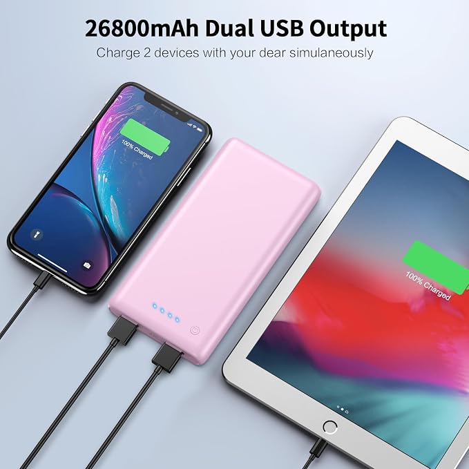 Portable Charger Power Bank 26800mah,Ultra-High Capacity Safer External Cell Phone Battery Pack,2 USB Output High Speed Charging Power bank Compatible with iPhone 17/16/15/14/13 Samsung Android-Pink - Image 4