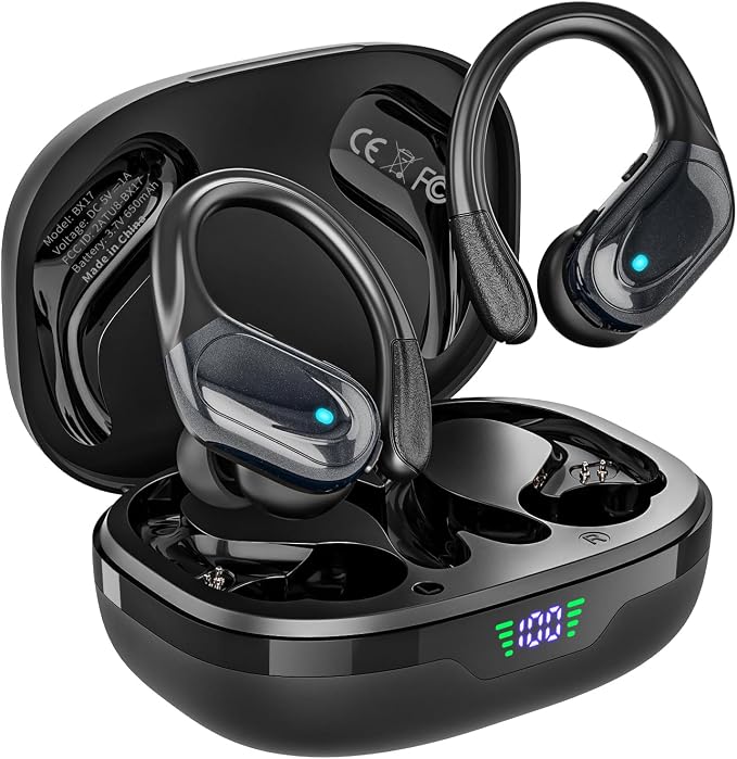HAOYUYAN Wireless Earbuds, Sports Bluetooth Headphones, 80Hrs Playtime Ear Buds with LED Power Display, Noise Canceling Headset, IPX7 Waterproof Earphones for Workout/Running (Black) by HAOYUYAN