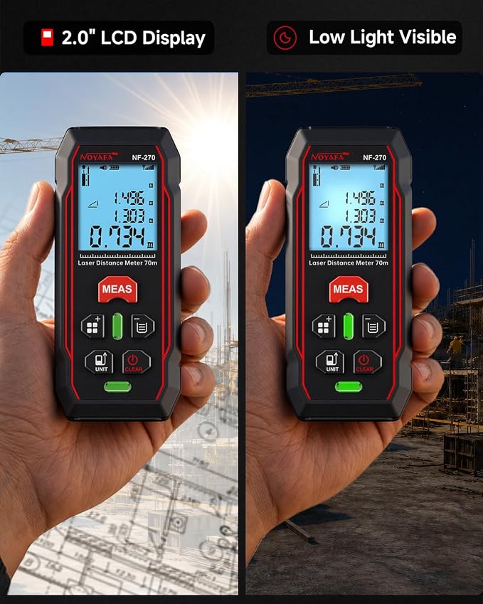 NOYAFA 230Ft Laser Distance Meter, Digital Measuring Tool | Backlit LCD - Image 5