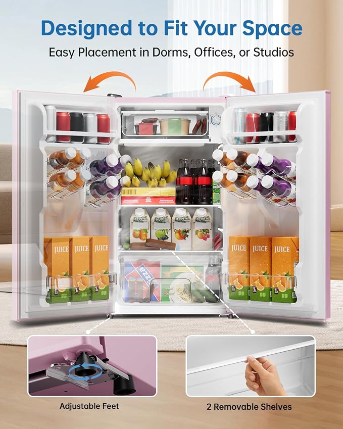 3.2 Cu Ft Mini Fridge with Freezer, Single Door Upright Freezer | Energy Efficient, Large Capacity, Reversible Door, ETL Certified, Small Refrigerator for Bedroom, Office & Dorm, Pink - Image 6