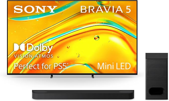 Sony BRAVIA 5 55-Inch 4K Mini LED Smart TV (K-55XR50, 2025) & BRAVIA Theater Bar 6 3.1.2ch Soundbar with Wireless Subwoofer Bundle by Unknown