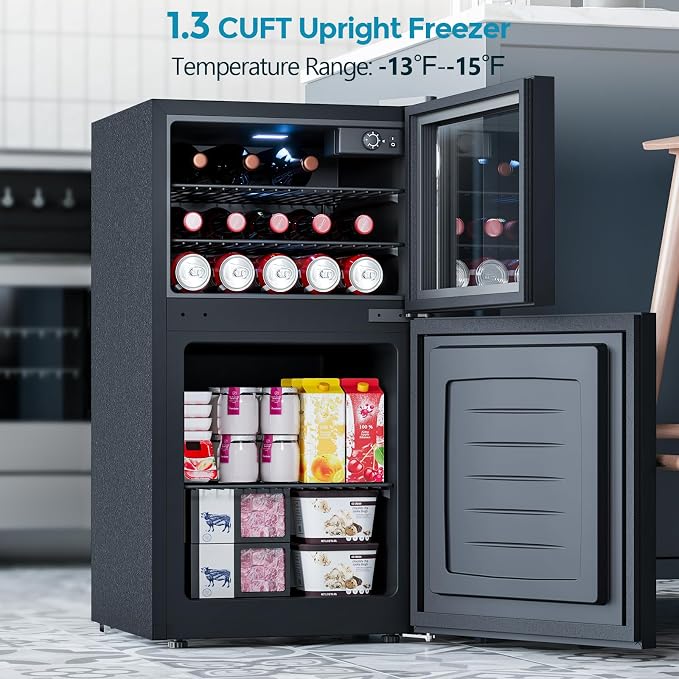 COWSAR 2.6 Cu.Ft Beverage Refrigerator & Mini Fridge with Freezer - Glass Door, Reversible Design, Adjustable Thermostat for Dorm, Office, Bedroom - Image 4