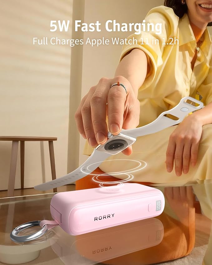 RORRY Flow Portable Charger, 10000mAh 40W Fast Charging Power Bank with Built-in USB C Cable and Foldable Wall Plug, Battery Pack Travel Essentials for iPhone 17/16/15, Apple Watch, iPad, MacBook - Image 5
