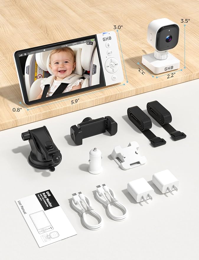 GHB Wireless Baby Car Camera 5" HD, 3500mAh Baby Monitor 2000mAh Camera Non WiFi - Image 8