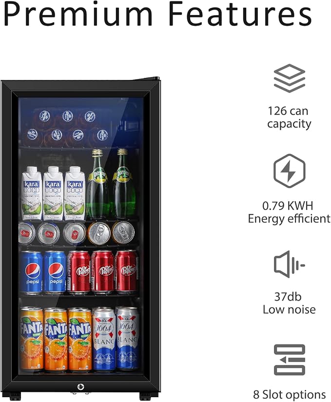 Saeoola Beverage Refrigerator, 3.2 Cu.ft Mini Fridge with Double Glass Door, Cooler for Soda, Beer or Wine for Home, Office or Bar with Adjustable Removable Shelves (Black) - Image 2