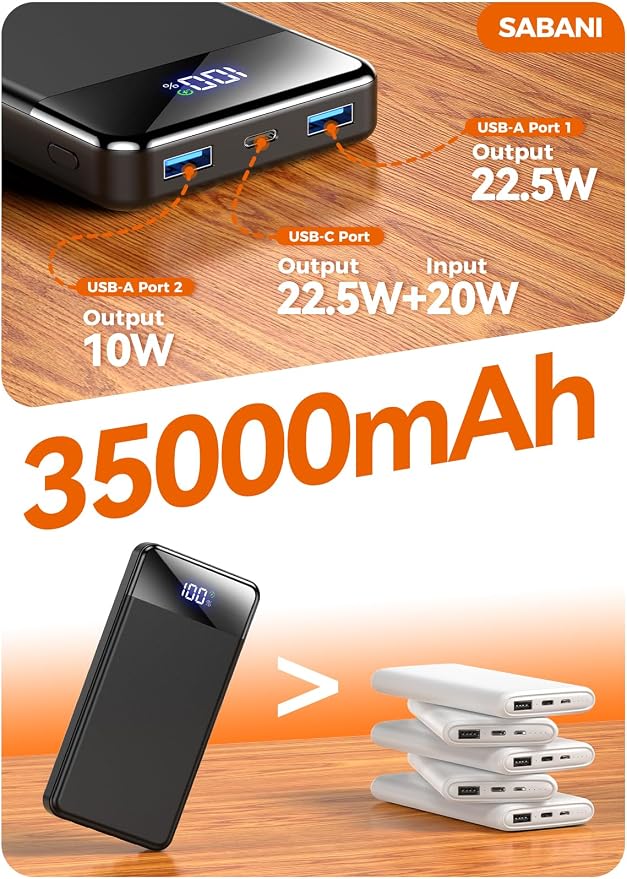 Portable Charger 35000mAh Power Bank - Powerbank with 4 Built in Cables, 22.5W Fast Charging Travel Camping Essential Battery Pack Compatible with iPhone 17 16 15 14 13 Samsung Google, 1 Pack - Image 8