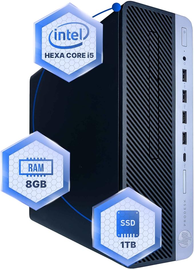 HP ProDesk 600G4 Desktop Computer | Hexa Core Intel i5 (3.2) | 8GB DDR4 RAM | 1TB SSD Solid State | Windows 11 Professional | Home or Office PC (Renewed) by Amazon+Renewed