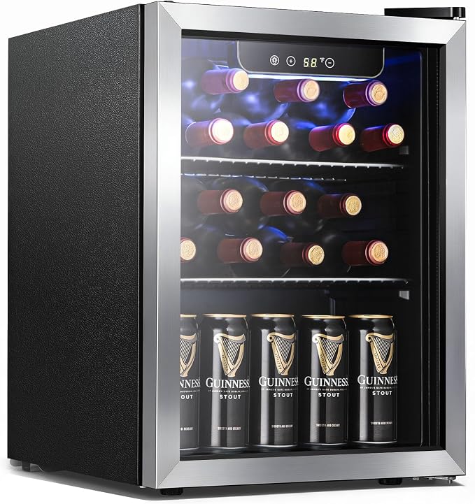 Antarctic Star 1.7 Cu.Ft Beverage Cooler for Up to 68 Cans, Compact Drink Fridge with Stainless Steel Glass Door, Digital Display and Electronic Temperature Control, Silver by AntarcticStar