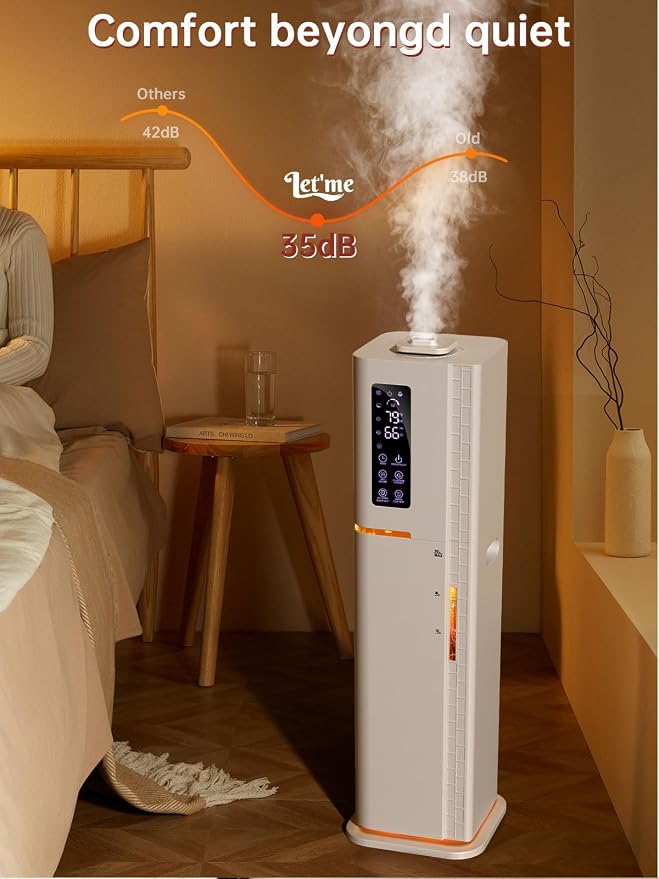 Humidifier with Warm & Cool Mist - 2.64Gal Top Fill, 500 sq ft Coverage, 60H Runtime, Remote, Humidity Control, Aroma Tray & Mood Light (Yellow/Blue) - Image 5