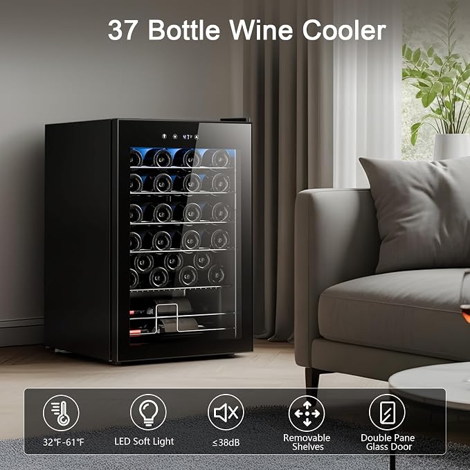 Antarctic Star Wine Cooler Refrigerator, Freestanding Wine Fridge with Adjust Temperature（32°F- 61°F）, 4.5 Cu.Ft Mini Fridge for home/bar/office, Black - Image 2