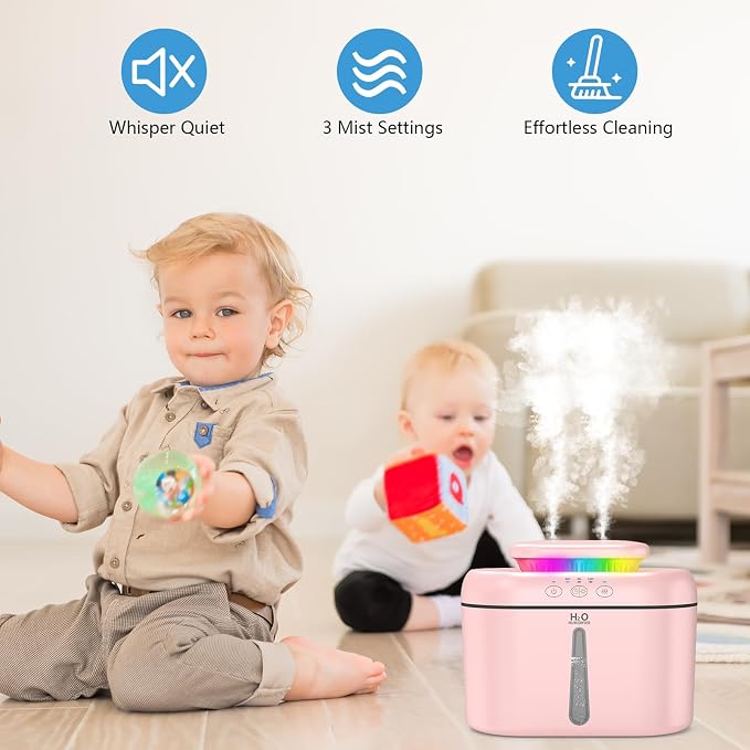 SZO Humidifiers for Bedroom, 2.5L Capacity, Auto Shut-Off, Easy to Fill & Clean, 16 dB Quiet Ultrasonic Humidifier for Large Room, Plants, Baby Nursery, Indoor, Night Light(soft pink) - Image 2