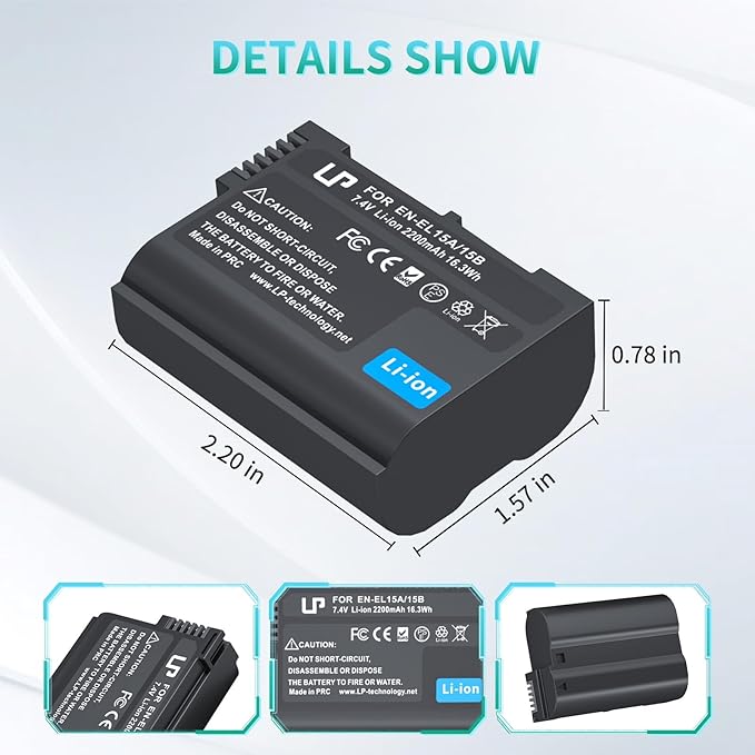 EN-EL15 Battery Pack, LP 2-Pack EN-EL15 EN EL15a Rechargable Li-ion Replacement - Image 4