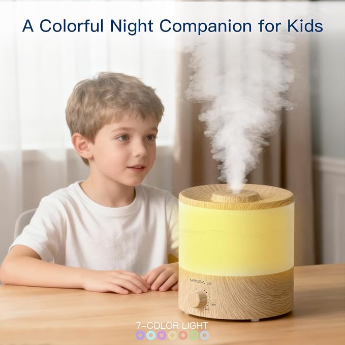 MEGAWISE 2 Pack1.5L Cool Mist Humidifier 2-Pack with 7 Color LED Lights, Adjustable Mist, Quiet Ultrasonic Humidifiers for Bedroom & Home - Image 6