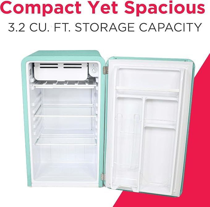 Frigidaire Retro Compact Refrigerator with Chiller, 3.2 cu ft Countertop Fridge, Built-In Bottle Opener, Rounded Corners, Premium, for Office, Bedroom, Dorm Room, Cabin, 18.5D x 20W x 31.5H (Mint) - Image 2