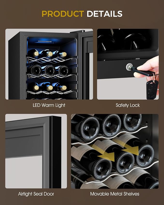 Feelfunn 18 Bottle Wine Cooler Refrigerator - Small Wine Fridge with Glass Door & Digital Temperature Control, Freestanding Wine Refrigerator for Red, White, Champagne or Sparkling Wine, Black - Image 7