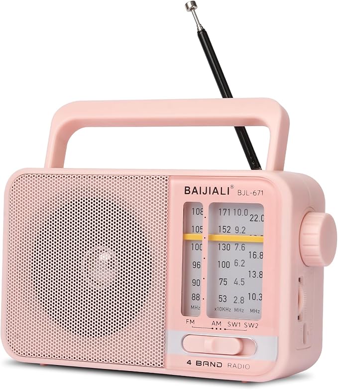 Portable AM/FM Transistor Radio with Loud Speaker, Battery or USB Powered - Compact Emergency Radio for Indoor, Outdoor, Travel & Storms (BJL-671, Pink) by Unknown