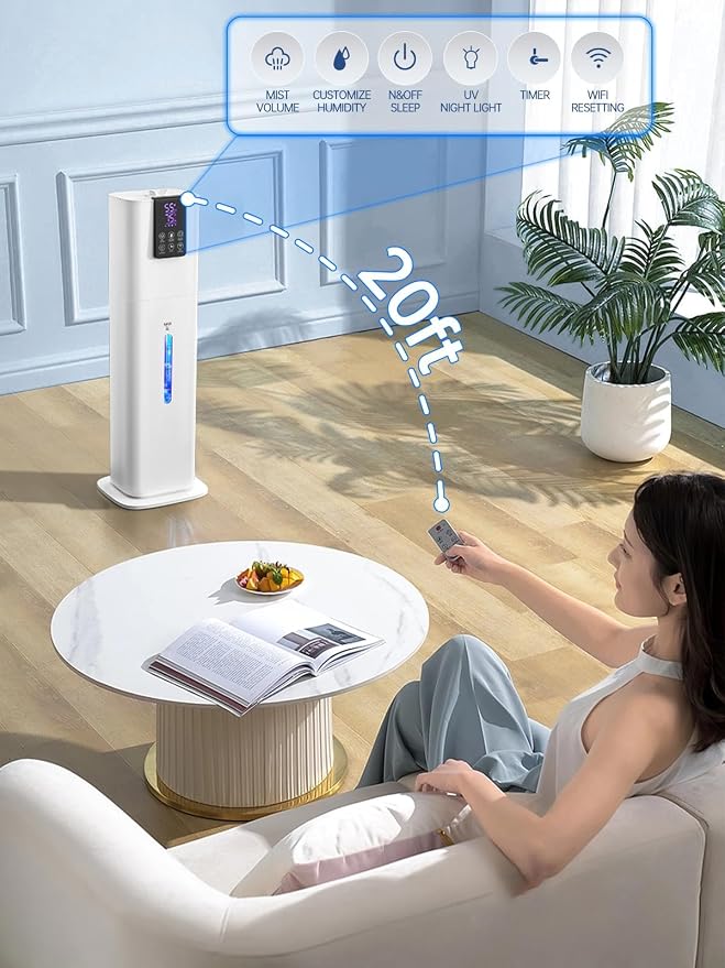 8L Smart Humidifiers for Bedroom Large Room, 2.1Gal Cool Mist Top Fill Diffuser Ambient Light, App & Remote Control, 3 Mist Modes, Quiet Humidifier for Home Office Plant (White) - Image 3
