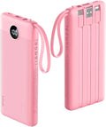 VRURC Portable Phone Charger, Travel Portable Charger with 4 Cables, 5 Outputs 2 Inputs Slim USB C Power Bank, Built-in Cables Cords for iPhone 17 16 15 14 13,Samsung,Android-Barbie Pink(1 Pack) by Home