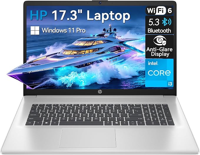 HP 17 Laptop, 17.3" HD+ Large Screen Display, Intel Core i3 8-Core Processor, 16GB RAM, 512GB PCIe NVMe SSD, Wi-Fi 6, Numeric Keypad, Copilot Key, Windows 11 Pro by HP