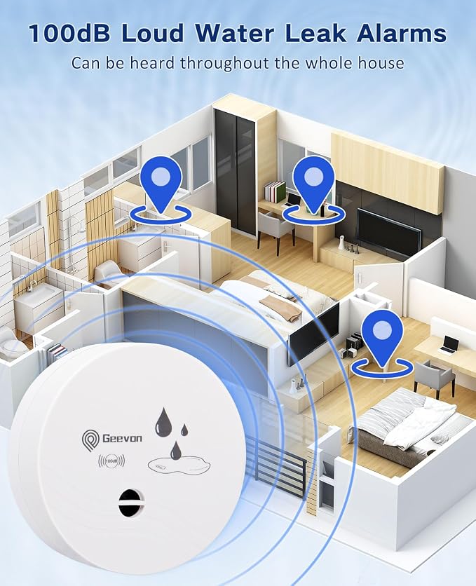 Geevon 8 Pack Water Leak Detectors, 100dB Water Sensor Alarms Flood Detector - Image 2