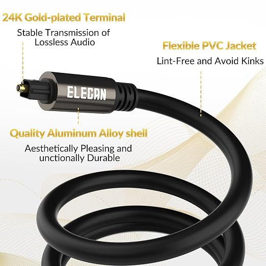 Elecan Optical Audio Cable 6 Ft/2 Pack Digital Audio Toslink Cable Cord-Fiber - Image 3