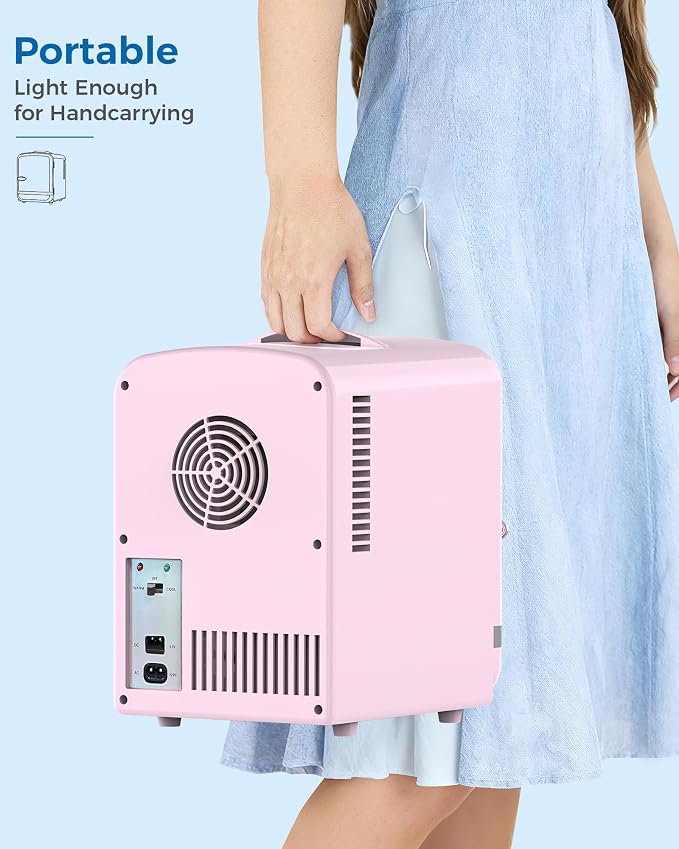 Electactic Mini Fridge for Skincare, 4L/6 Cans Portable Compact Cosmetic Fridge, Retro Desktop Fridge with AC/DC Adapters, Small Cooler and Warmer for Beverage, Makeup, Bedroom, Office, Kids, Pink - Image 7