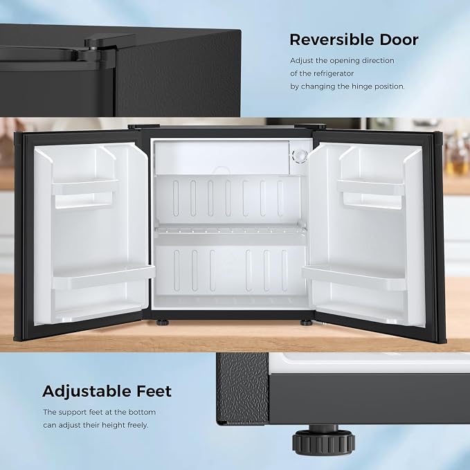 Antarctic Star Compact Refrigerator Mini Fridge with Freezer, Single Reversible Door, Dorm Fridge, Wire Shelf, Defrost Button, for Bedroom, Office, kitchen, 1.7 Cu. Ft, Black - Image 4
