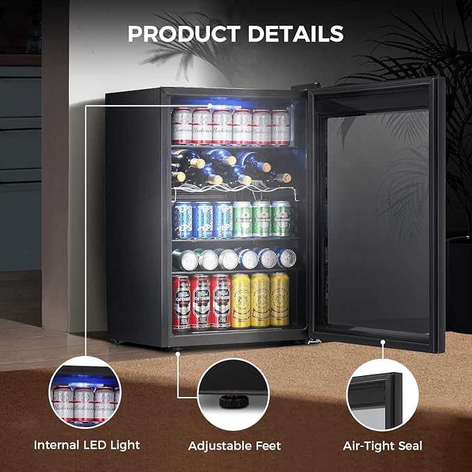 Kismile 4.5 Cu.ft Beverage Refrigerator and Cooler,145 Can Mini Fridge Glass Door with Digital Temperature Display for Soda,Beer or Wine,small Drink Dispenser Cooler for Home,Office or Bar (Black) | Capacity with digital temp control. Glass door for ea... - Image 5