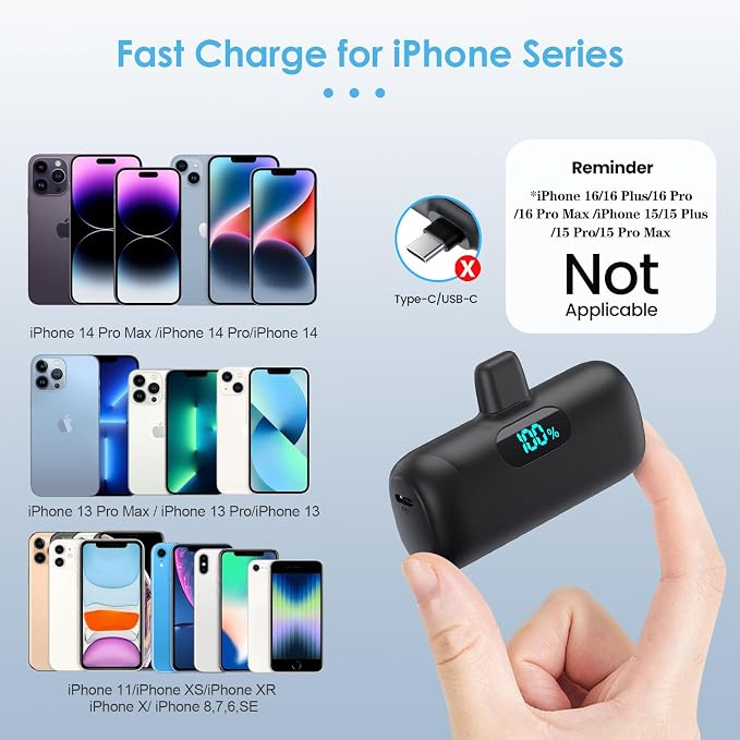 [2-Pack]Mini Portable Charger for iPhone,Upgraded 5000mAh PD Fast Charging Battery Pack,LCD Display Cute Power Bank Portable Phone Charger for iPhone 14/14 Pro Max/13/13 Pro/12 Pro/11/XS/XR/X/8/7 - Image 2