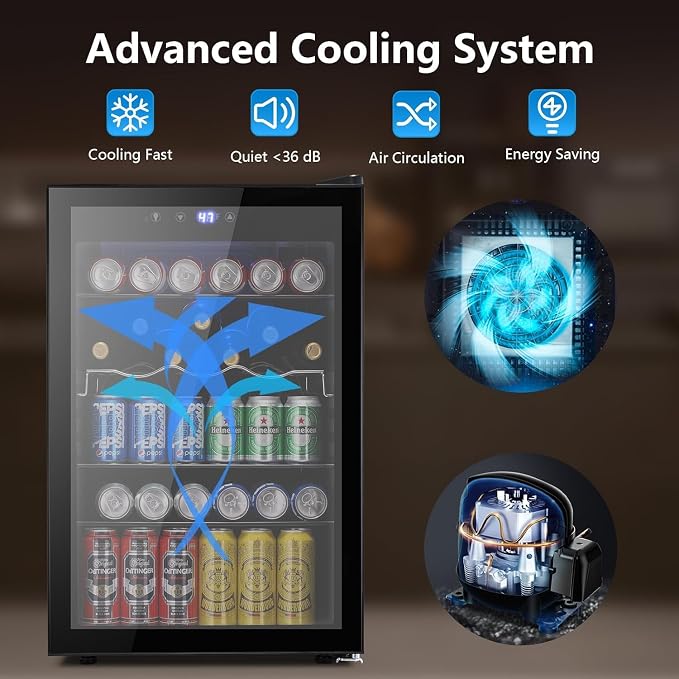 Electactic 37 Bottle Wine Fridge,Freestanding 145 Can Beverage Refrigerator with Smart Temperature Control，4.5 CU FT Quiet Mini Fridge with Child Lock Panel for Family Restaurant Bar, Black - Image 3