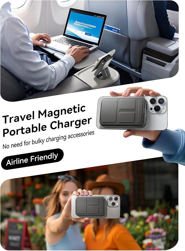 Magnetic Portable Charger, 10000mAh Power Bank Compatible with MagSafe, 20W Fast Charging, Foldable Wireless Battery Pack for iPhone 17/16/15/14 All Series, Travel Essentials - Image 7