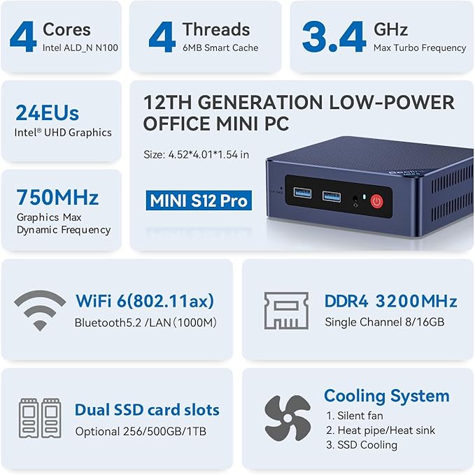 Beelink Mini PC, MINI S13 Intel Twin Lake N100, Mini Computer 16GB DDR4 RAM - Image 2