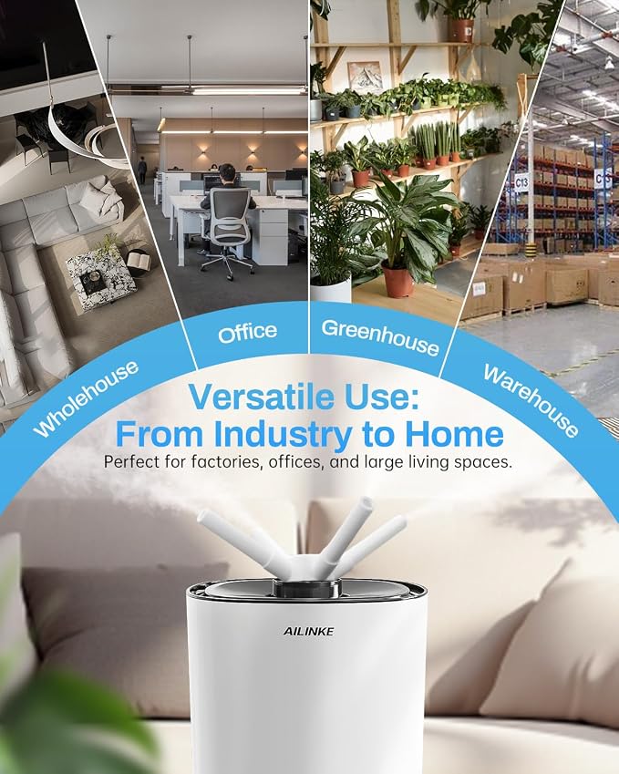 Humidifier large room 16L/4.2Gal - AILINKE Whole house Humidifier for Home 2000 sq.ft. with 3 Atomizers, Ultrasonic Cool Mist Humidifiers for Bedroom with Extension Tube, White - Image 8