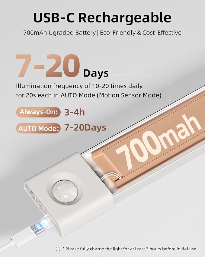 EZVALO 3 Pack 8” Motion Sensor Light Indoor Rechargeable, Stick on Under - Image 5