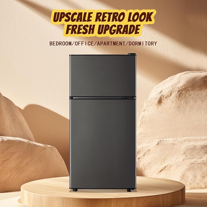 2.4 Cu.ft Mini Fridge with Freezer Dual Door Small Fridge Dark Gray | Bottom Drink Holder 2 Plastic Shelves 7 Temp Control - Image 9