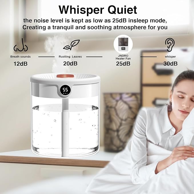 Dreamzy Humidifier for Large Room Cool Mist Bedroom Desktop Double Nozzle Cool Mist Humidifier with Night Light,with 2 Cleaning Brush Top Fill Lasts Up to 24 Hours,Auto Shut-Off,No leakage Design(Whit - Image 3