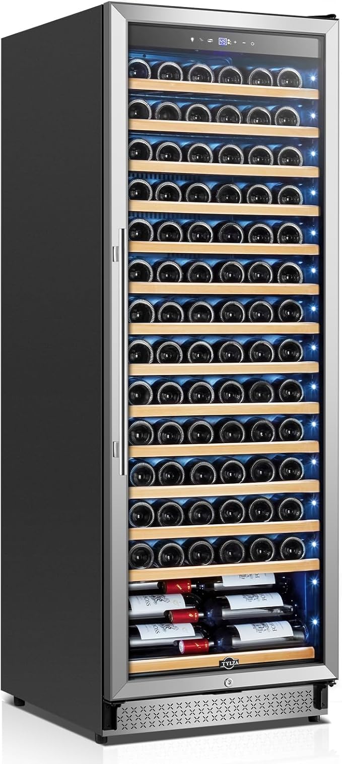 24" Wine Cooler 154-Bottle Compressor Quiet Cool | Fast cooling, low noise, smart temp memory, built-in/freestanding, fan even cooling by TYLZA