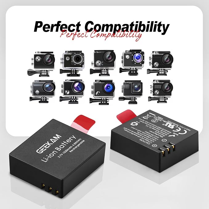Action Camera Battery Pack, 1350mAh Rechargeable Battery - Image 3