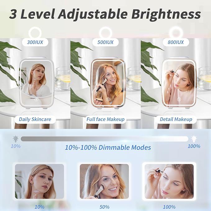 OSTBA Skincare Fridge Mini Fridge for Bedroom with Dimmable LED Mirror, 4Liter/6 Cans Cooler and Warmer for Makeup, Cosmetic, Beauty, Portable Refrigerator for Bedroom, Vanity, Office and Car - Image 4